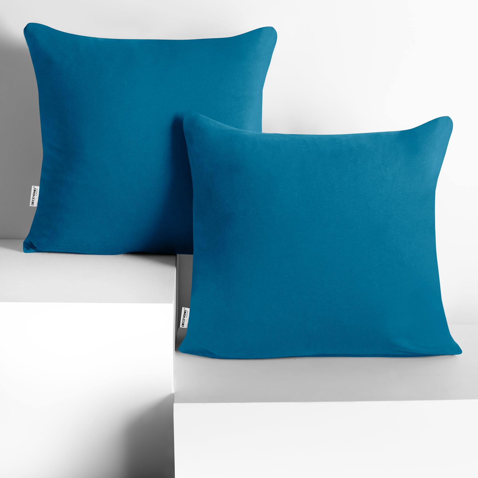 DecoKing 2 Pillowcases 50 x 50 cm Jersey 100% Combed Cotton Zip Blue Amber