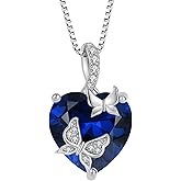 FJ Butterfly Necklace 925 Sterling Silver Love Heart Pendant Birthstone Jewelry for Women