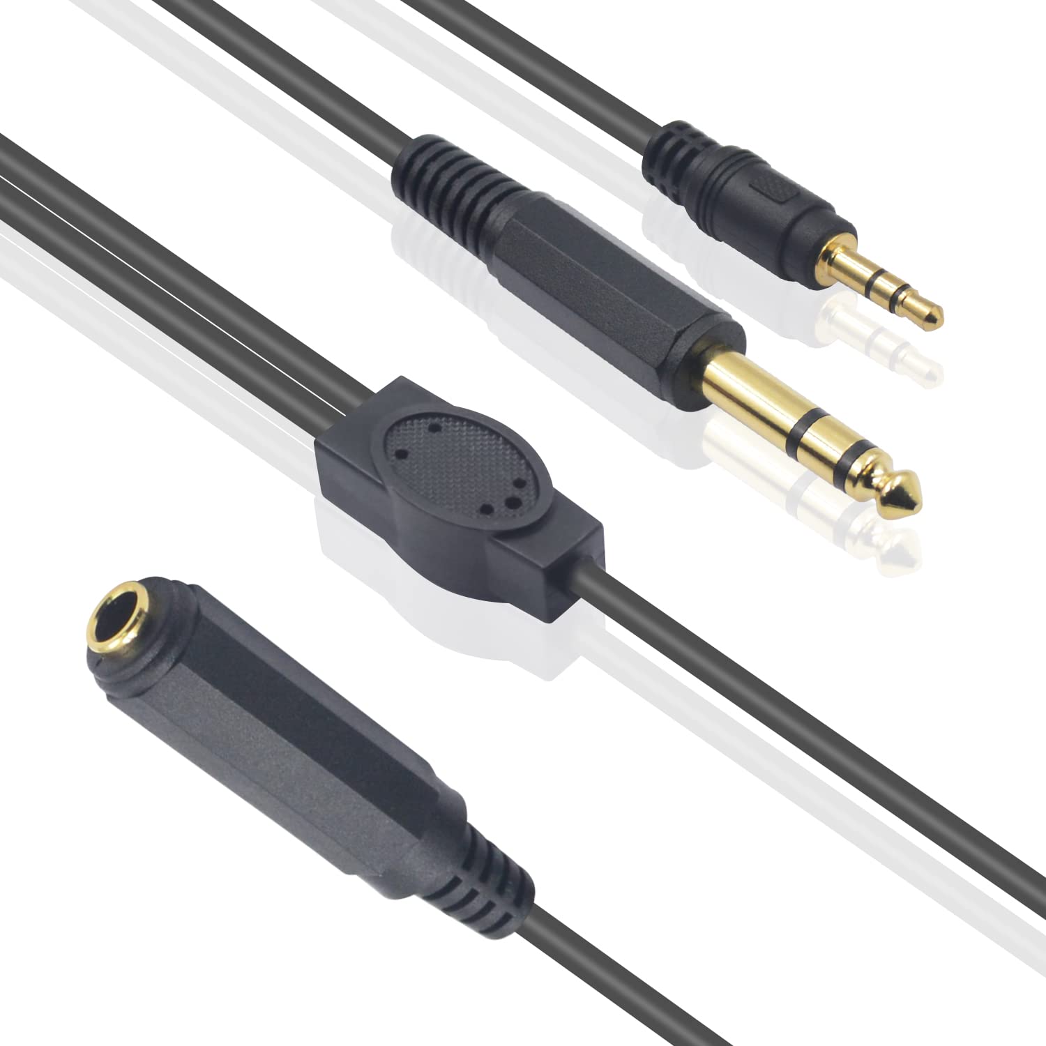 Duttek Audio Y Splitter 0.5M,6.35mm 1/4 to 3.5mm 1/8 Female Inch & 6.35mm Stereo Headphone Guitar Extension Cable 50cm (6.35mm Female to 3.5mm&6.35mm Male)