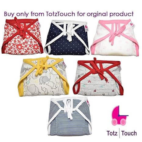 TotzTouch Softcare Premium Cotton Cloth Reusable Wide Padded Baby Nappy Age 5 to 18 Months (Pack of 6) (Children: L)
