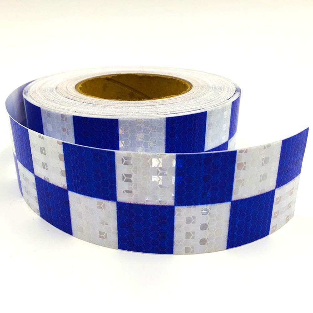 Reflective Tape Sticker 3M X 50mm Reflective Warning Tape, High Vis Fluorescent Florescent Tape, Transport Safety Roll Road Tape, Luminous Tape (2 Rolls, Blue&White)