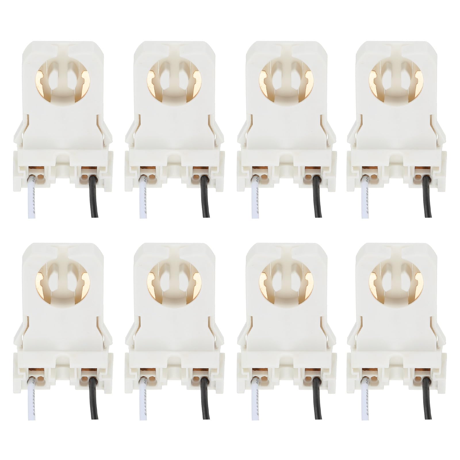PATIKIL T8 Lamp Holder, 8pcs Non-shunted Tombstone Light Socket G13 Base with Wires for LED Integrated Fluorescent Tube Replacements, White