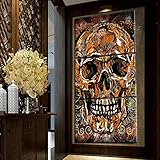 Large Canvas Wall Art Sugar Skull Feature Painting,Day of The Dead Contemporary Pictures Abstract Artwork Crossbones Framed Decor for Living Room 3 Panel Stretched Ready to Hang (28''Wx60''H)