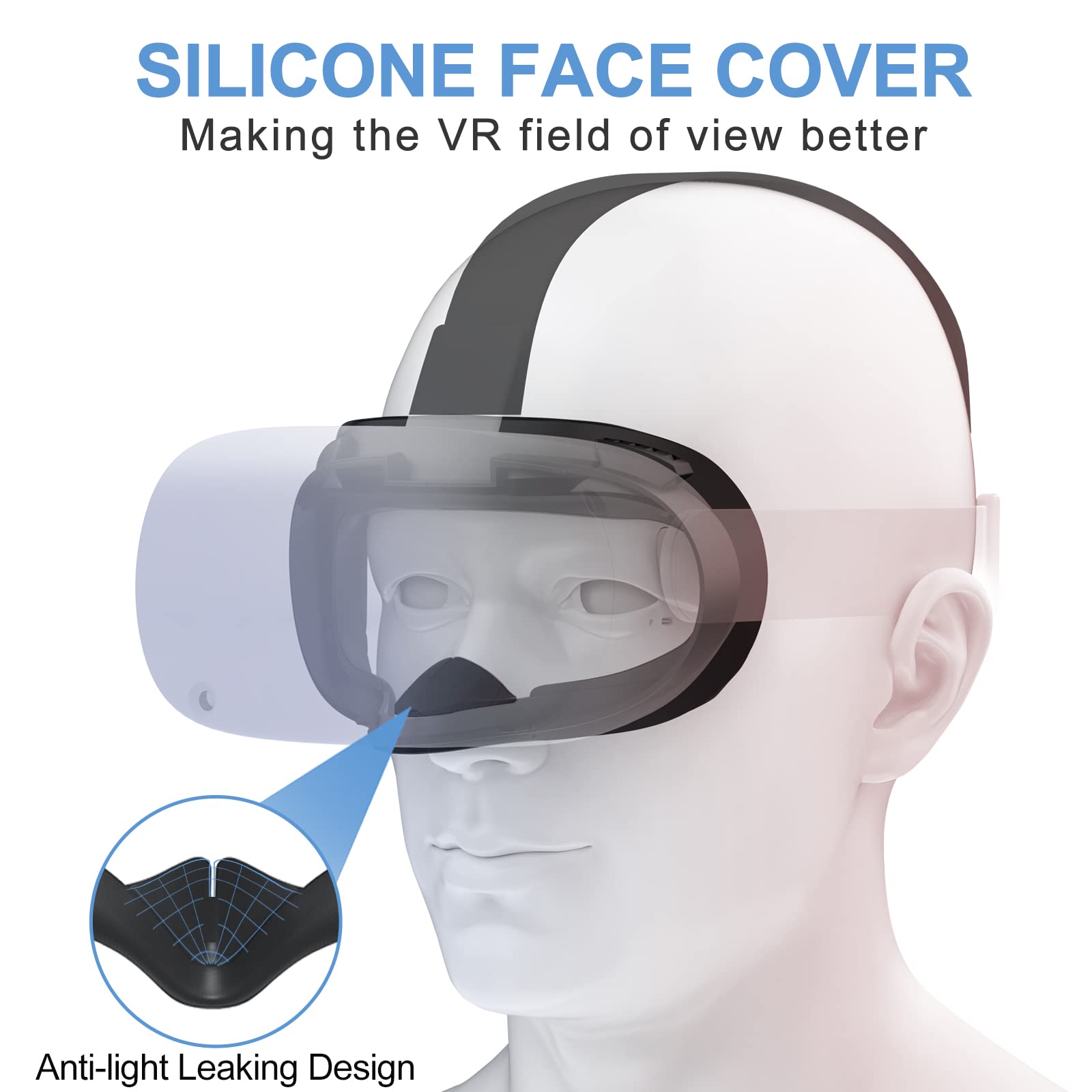 SUPERUS Head Strap & Silicone Face Cover Pad Compatible with Oculus/Meta Quest 2 Accessories, Enhanced Comfort, and Keep Your VR Headset Sweat-Free (Black)