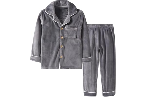 BANGSAUR Kids' Winter Pajama, Coral Fleece Button Down PJS, Boys Girls 3-14 Years
