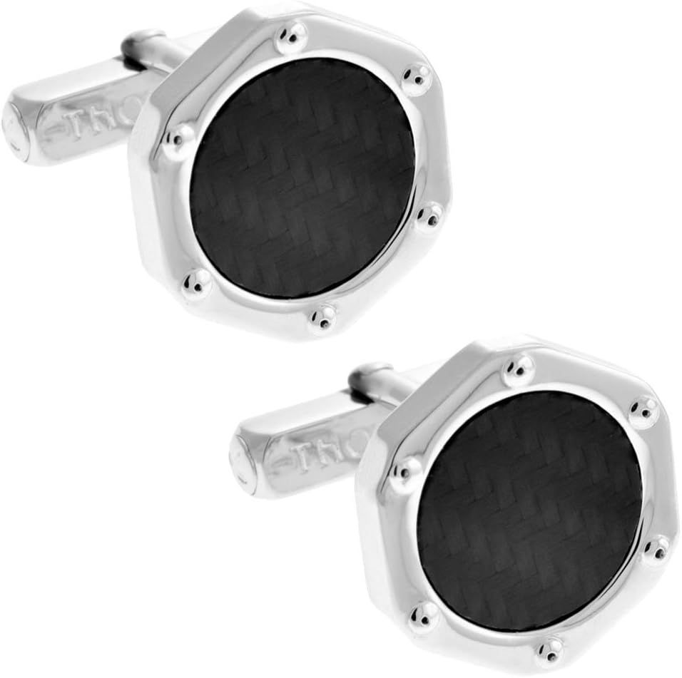 Thompson of London Mens Carbon Bolt Cuff Links - Silver/Black