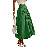 peassa Women's Bubble Long Skirt Elastic Waist A-Line Pleated Ruffle Flowy Balloon Maxi Skirts with Pockets