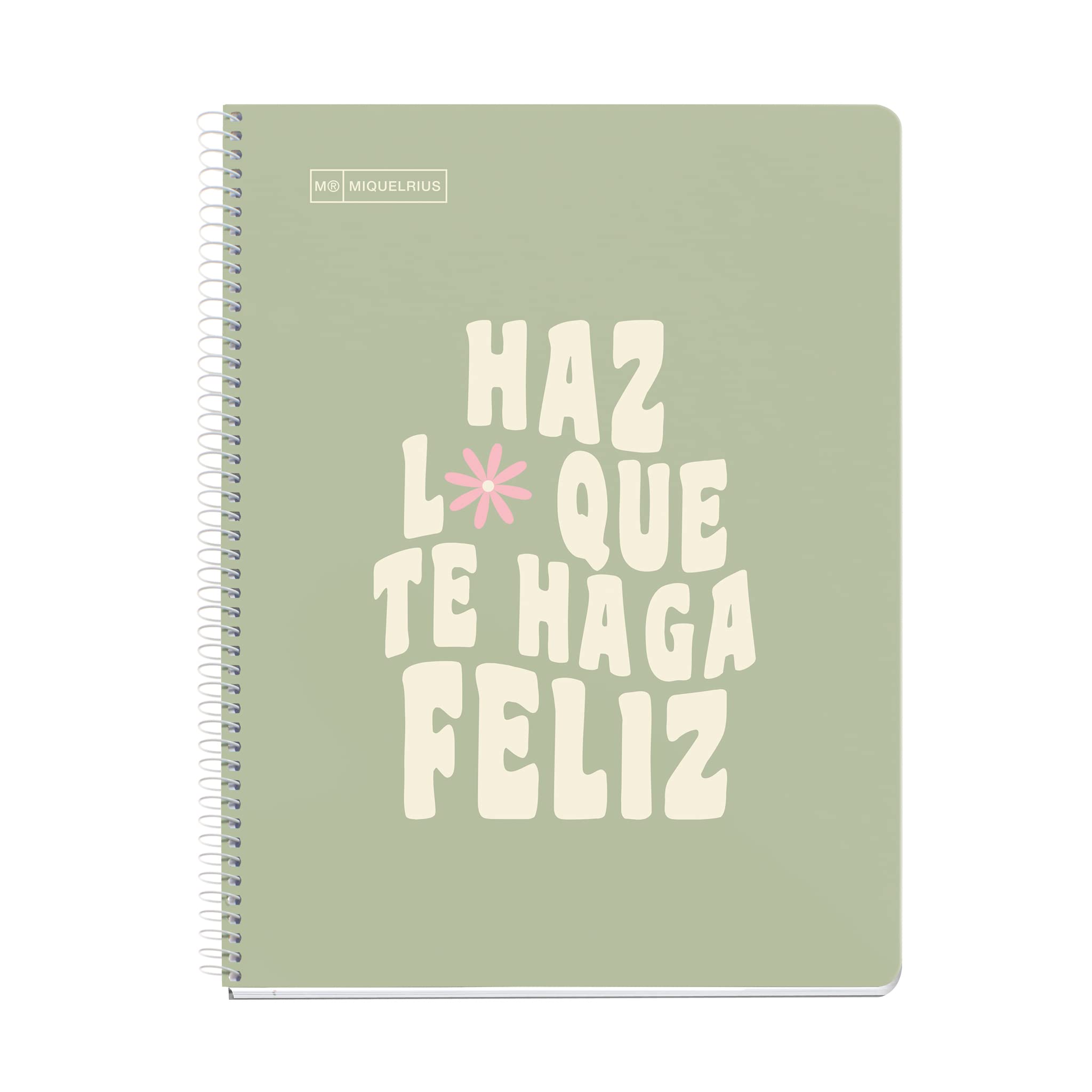 Miquelrius - Message A4 Coloured Stripe Notebook, 80 Dotted Sheets, 90g Paper, 4 Holes, Hard Card Cover, Sage Green Colour