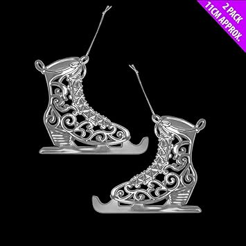 Amazon Com Pack Of 2 Silver Ice Skates Hanging Christmas Tree