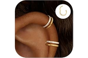 QYALIE 2 PCS Small Cartilage Double-Hoop Helix Conch Piercing Earrings With Cubic Zirconia For Women Trendy 14K Gold Plated Stainless Steel Sets Jewelry