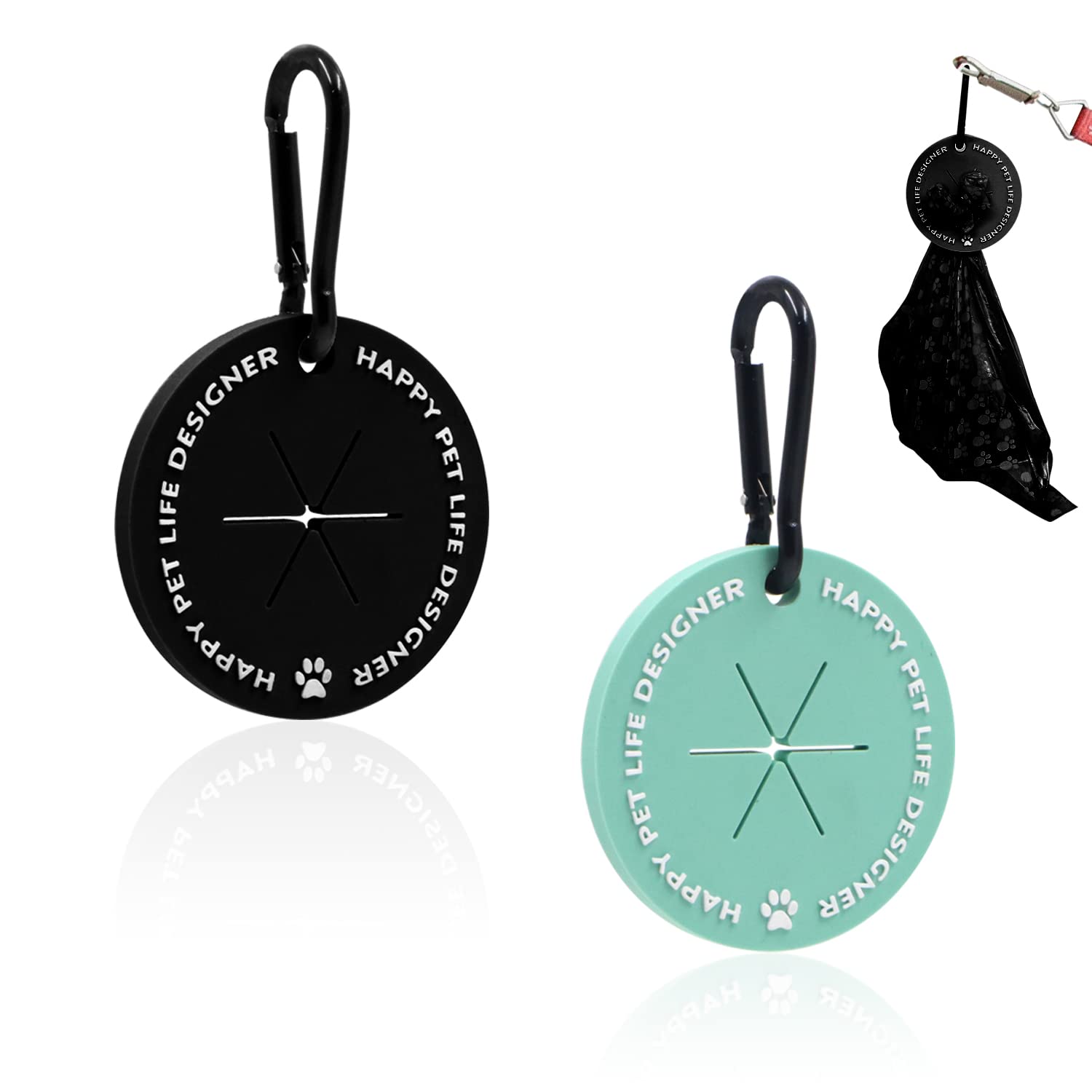 2 Colors Dog Poop Bag Holder, Waste Bag Holder with Carabiner Clip, Hands Free Poop Bag Carrier for Leash, Pet Waste Bag Dispenser for Dog Walking Accessory (Black, Green)