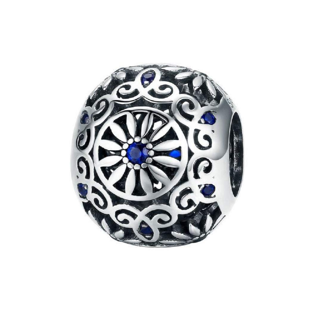 FeatherWish 925 Sterling Silver Retro Style Daisy Orchid Rose Flower Nature Bloom Garden Bead Charm Fits And Compatible With Pandora Bracelets Gift For Birthday Women Mum Friend Wife