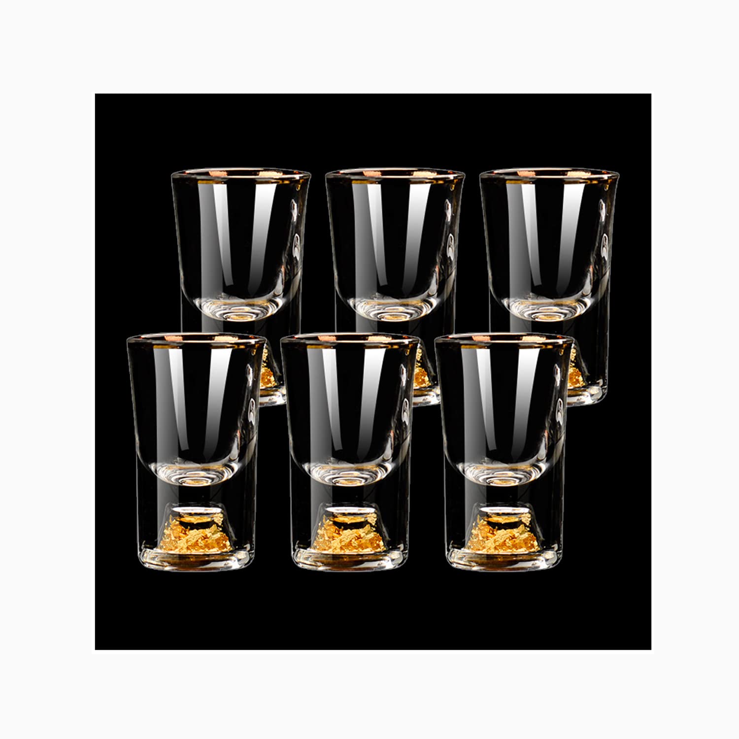 YBCPACK 10ml Gold Shot Glasses Set of 6，Crystal Shot Glass Set Decorated with 24K Gold Flakes，Mini Cute Glasses for Spirit, Tequila, Sake, Whiskey