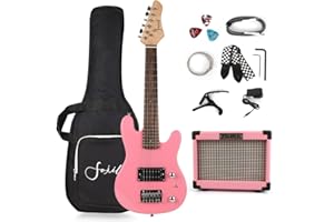 Fojill 30 Inch Kid Teen Child Children Beginner Kit Electric Guitar Guitars Set Starter Package with Amplifier, 600D Bag,Picks, Cable, Strap, Extra Strings (Mini Kit, Pink)