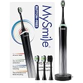 MySmile MS-D59 Button-Free Pressure Sensor Electric Toothbrush for Adults | Rechargeable Sonic Tooth Brushes Travel w/ Visual Light, 3 Heads &amp; a Charging Pad, Plaque Removal &amp; Gum Care, Glacier Noir