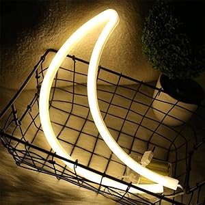 Cute Moon Shaped LED Neon Wall Lights Decorative Wall Hanging Lamps USB & Battery Powered Warm White Neon Night Light Decorative Light for Kids Room Home Holiday Gift Party Birthday