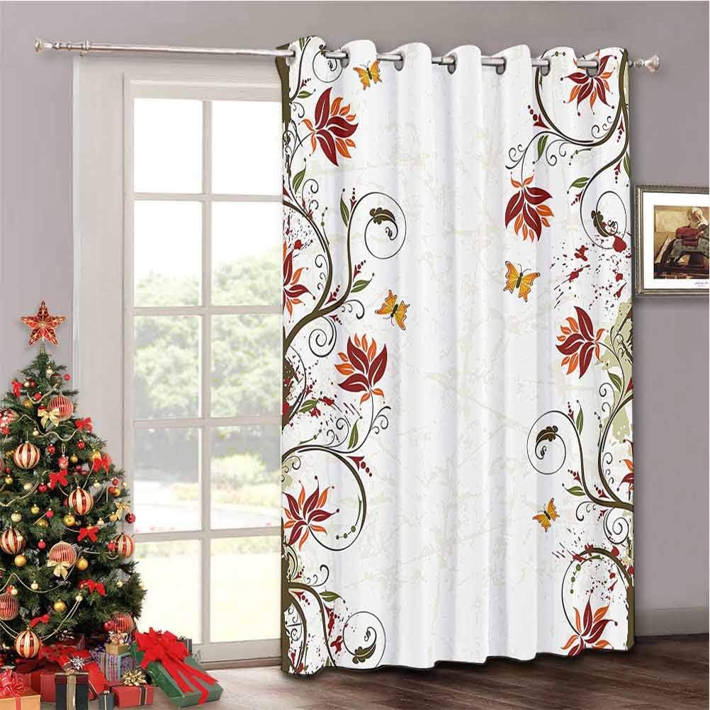 Aishare Store Floral Patio Sliding Door Curtain Branches Leaves