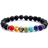 Hamoery Men Women 8mm Lava Rock 7 Chakra Beads Chakra Bracelet