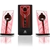 GOgroove BassPULSE 2.1 Computer Speakers with Red LED Glow Lights and Powered Subwoofer - Gaming Speaker System for Music on 