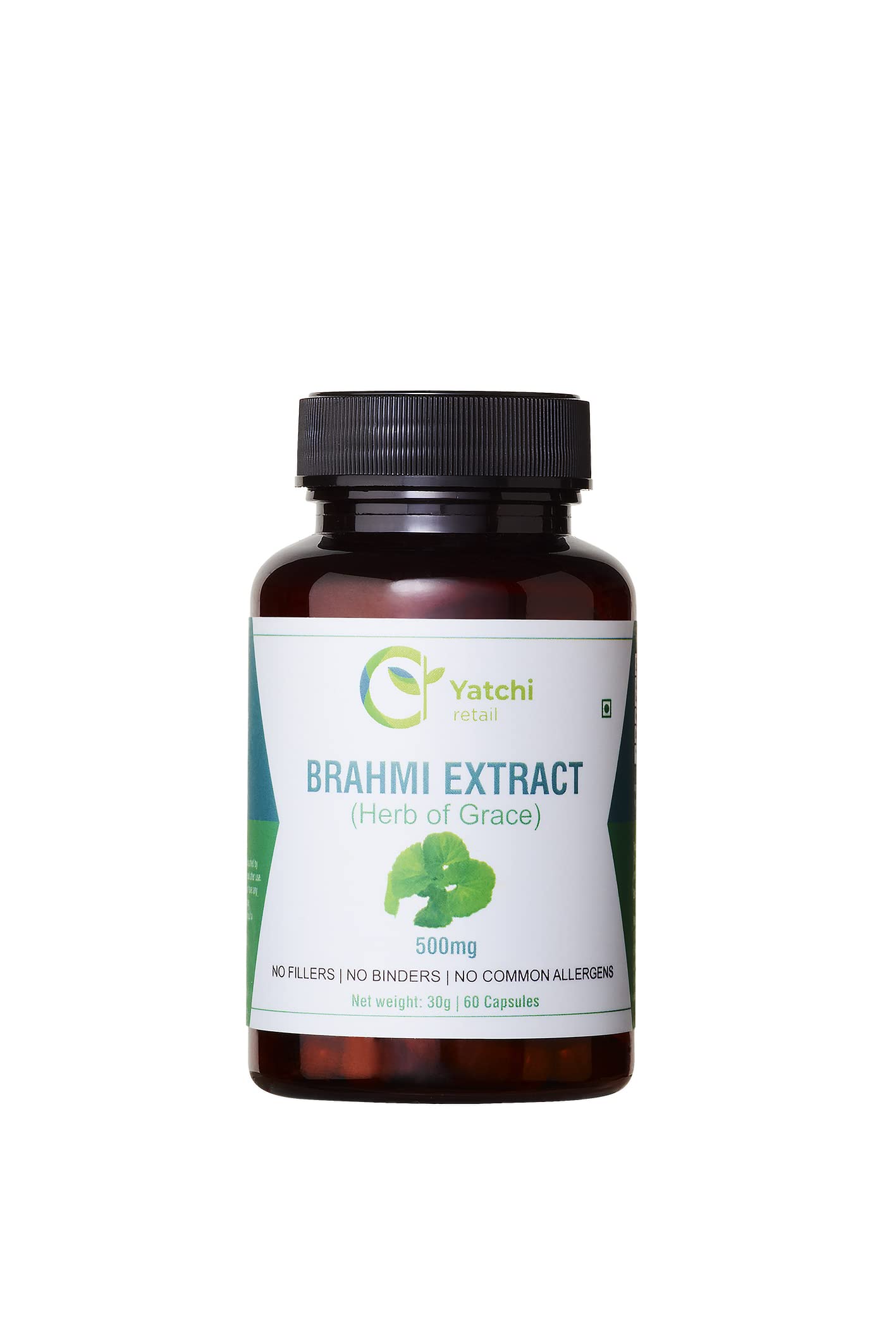 Yatchi Retail Brahmi Extract Capsules Vegan & Herbal Supplement for Health - Herb of Grace Antioxidant-Rich Health Supplements - 60 Capsules 500mg/Serving
