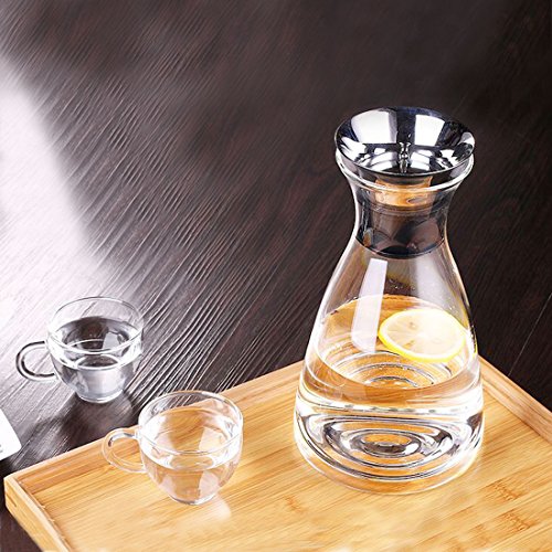JIAQI 51 Ounces Water Drip-free Carafe with Stainless Steel Flow Lid, Borosilicate Glass Water Pitcher for Hot/Cold Water, Coffee, Ice Tea,Juice Beverage,Decanting and Serving Wine(FREE Brush+Coaster) - Thumbnail 6