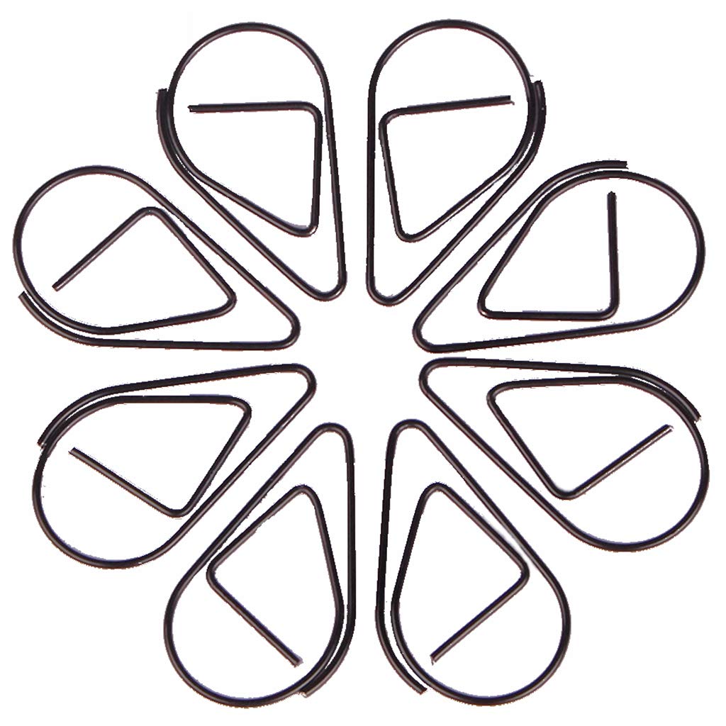 Feelairy Paper Clip Set - 100 Pieces Small Paper Clips Water Drop Paper Clips 1.5 x 2.5 cm Waterdrop Shaped Bookmark Retro Design Metal Stationery for School and Office (Black)