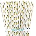 Pineapple Theme Paper Straws - Yellow Green White - Hawaiian Luau - 7.75 Inches - 100 Pack - Outside the Box Papers Brand