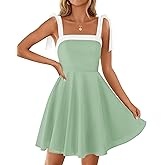 ZESICA Womens Summer Sleeveless Mini Dress Tie Shoulder Square Neck High Waist Swing A Line Short Sundresses