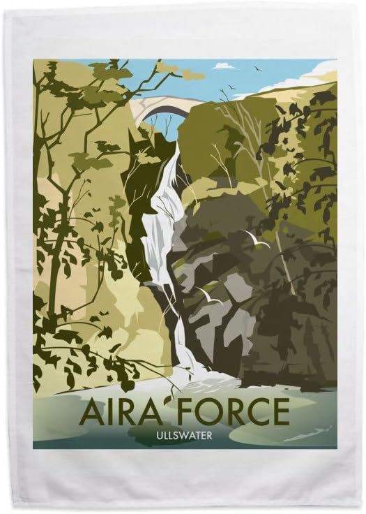 Dave Thompson Aira Force, Lake District, Cumbria' Print Tea Towel, 70 cm Length x 46 cm Width, Cotton, Multicolour, 70 x 46 x 1 cm