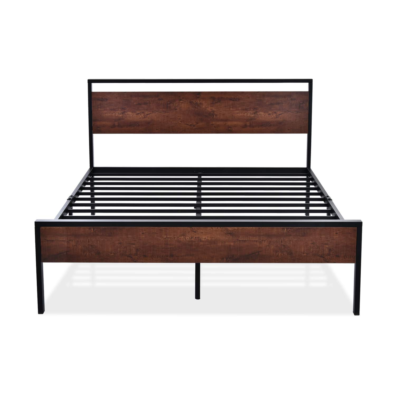 Allewie Queen Size Platform Bed Frame with Wood Headboard and Footboard, Heavy Duty Metal Slat Support Mattress Foundation, 12in. Under Bed Storage, Non-Slip Without Noise, Mahogany