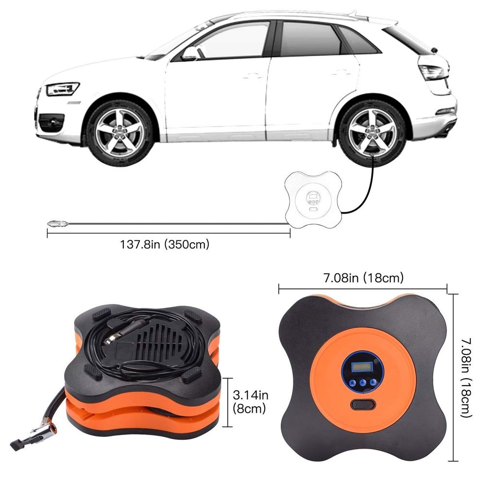 CNIKESIN Portable Tire Inflator Car Air Compressor Pump, Auto Digital Tyre Inflator with Pressure Gauge 12V 150 Psi for Cars, Trucks, Bicycles, Basketballs, Air Boats 