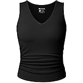 OQQ Women Shirts Sleeveless V Neck Stretch Clothes Basic Tank Tops