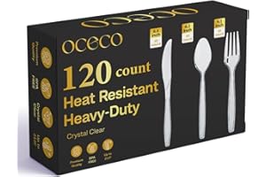 Extra Large 6.4 Inch 120 Count Heavy Duty Clear Plastic Silverware, 40 Forks,40 Spoons,40 Knives, Heat Resistant, Plastic Cut