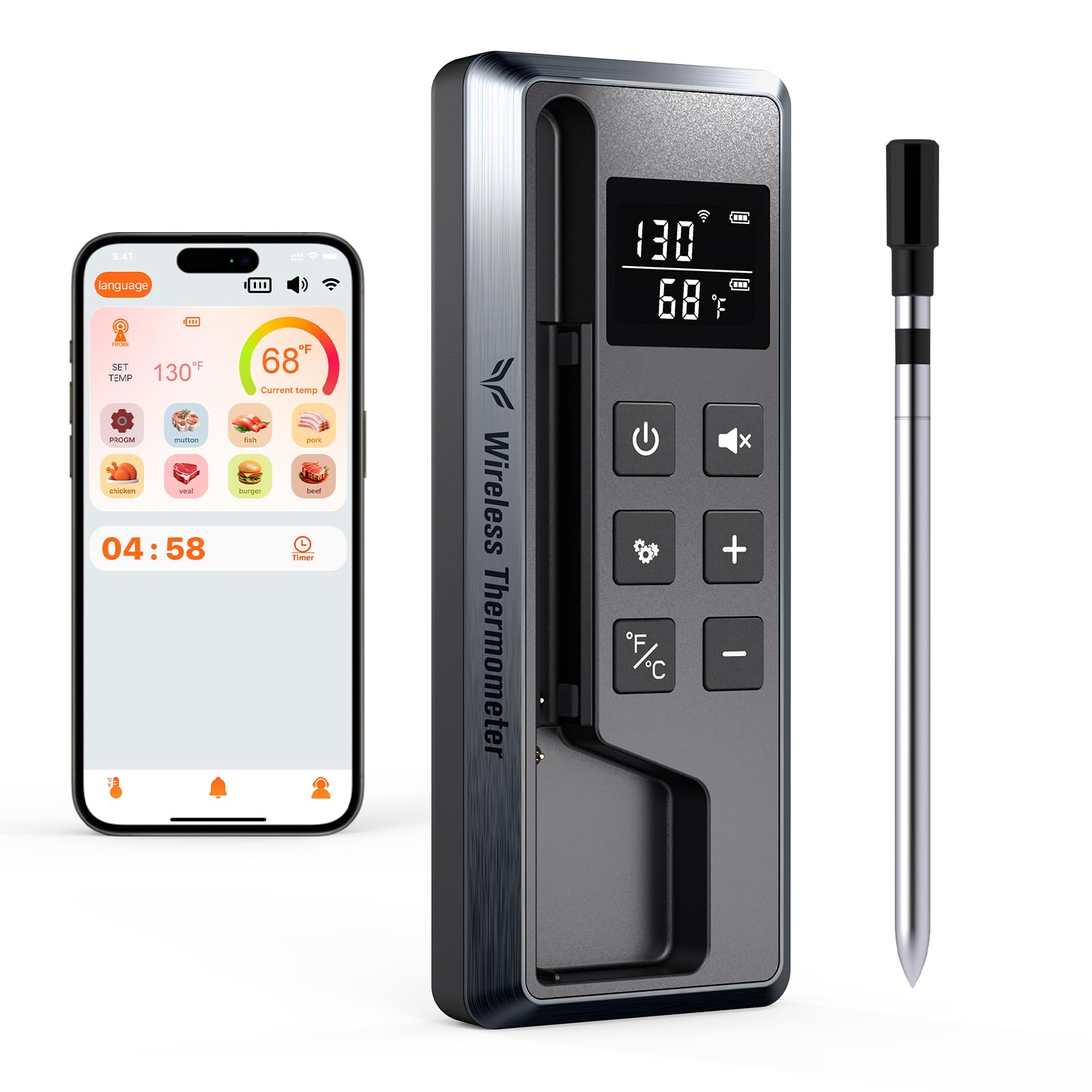 Paneceia Wireless Meat Thermometer Digital, 800FT Long Range Bluetooth