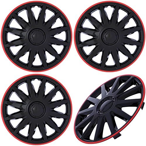 Cover Trend (Set of 4), Aftermarket 14" Inch Ice Black W/Red Trim Hub Caps Wheel Covers