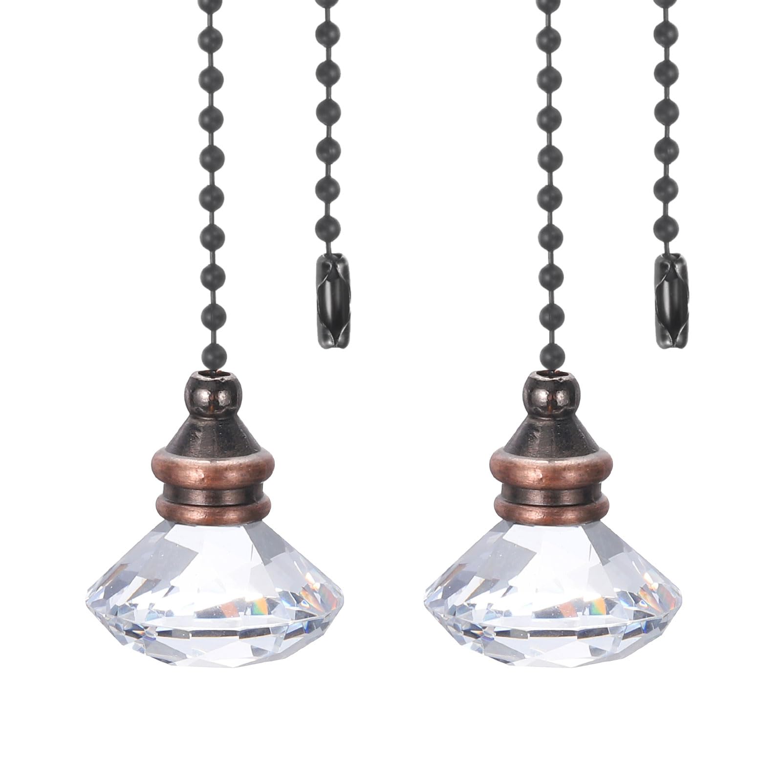 PATIKIL Ceiling Fan Pull Chain, 2 Pack 12" Decorative Diamond Pendant Chain Extender Charm Extension Pull String for Ceiling Fans Light Lamp, Clear