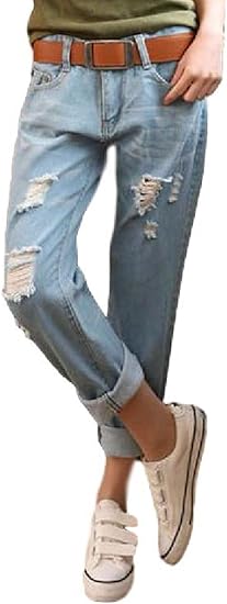 Amazon 細見え ゆったり スキニー ジーンズ 水色 青 ブルー かわいい ソフト ダメージ 加工 カジュアル 旅行 おしゃれ ロールアップ レディース ボーイズ デニム ライトブルー ジーンズ 通販