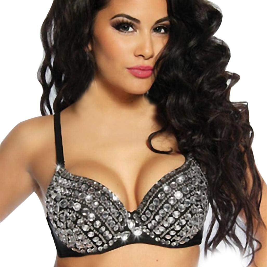 Women's Fashion New Punk Dancing Silver Studded Bra Silver Studded Push-up Bra