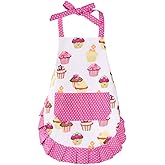 ASPMIZ Cupcake Kids Apron, Pink Baking Bib Apron for 2-6 Years Child, Cute Chef Apron with Pockets for Gardening Painting, Adjustable Kitchen Apron for Little Helper Girls Daughters Toddlers Gift