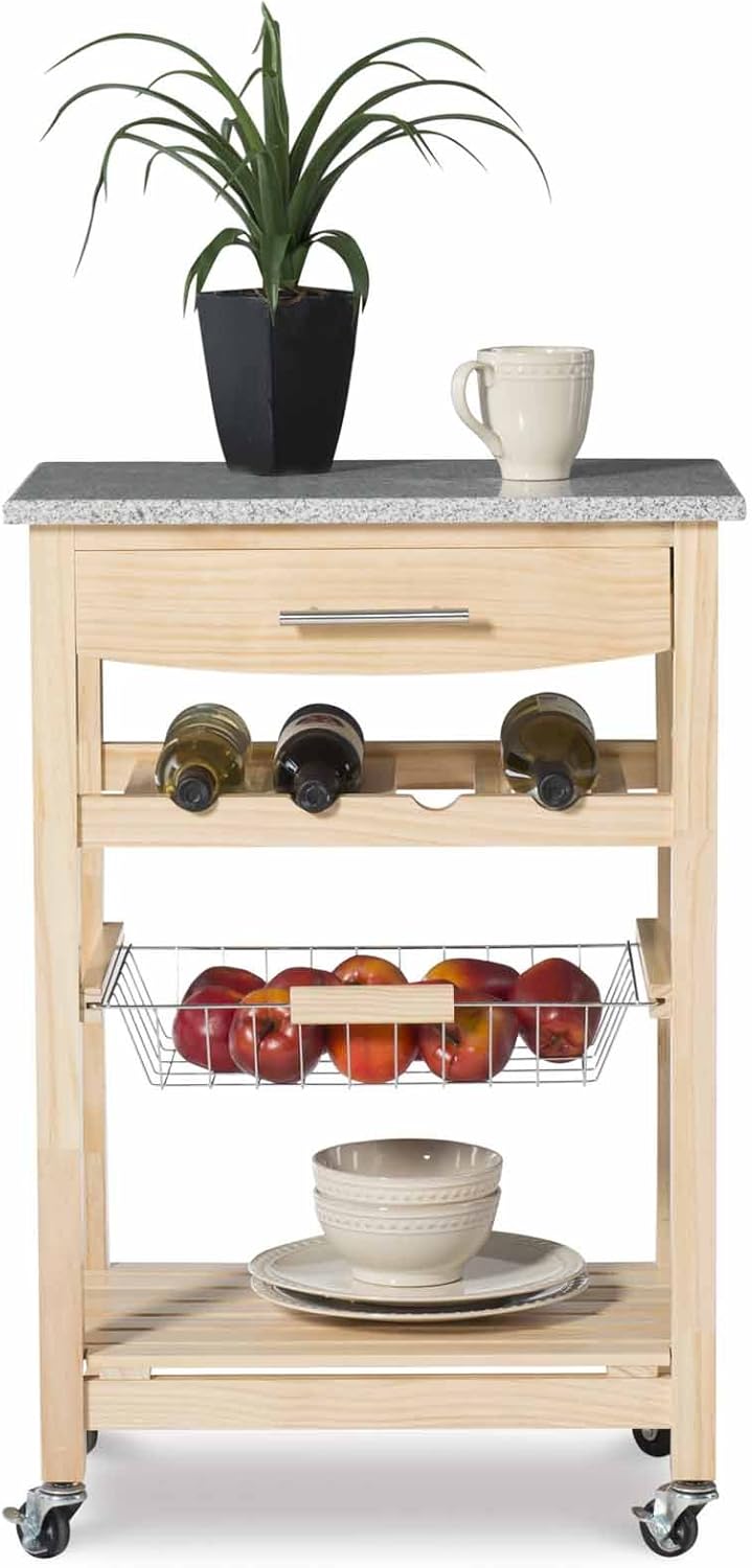 Linon Kitchen Island Granite Top, 33.88" x 22.8" x 15.63", Natural - Kitchen Islands & Carts