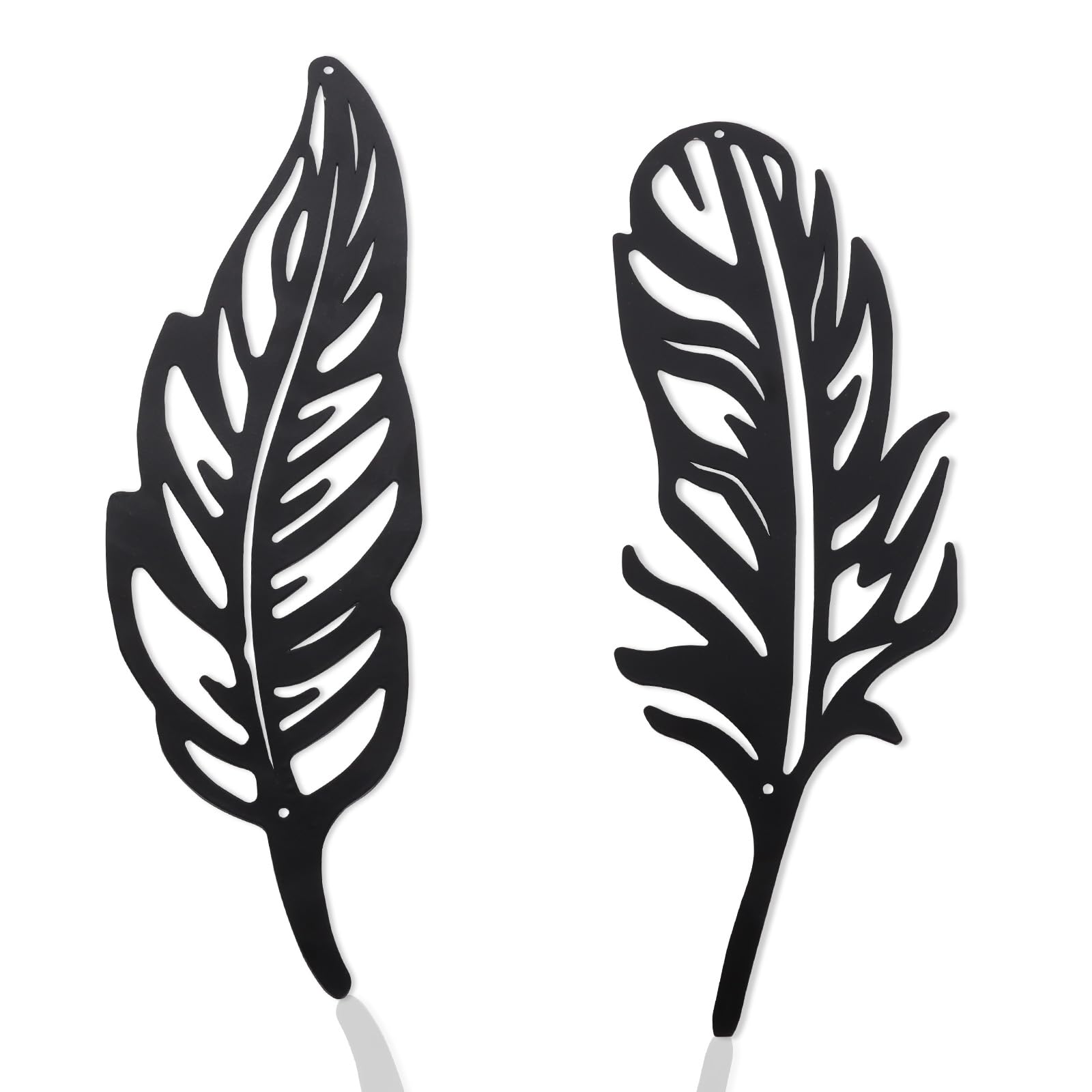 Feather Metal Wall Decoration, 2 Pieces Black Feather Metal Art Ornament Wall Hanging Wall Decoration for Garden Home Bedroom Decoration