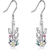 YONFQE Cactus Earrings S925 Sterling Silver Flower Dangling Hanging Pendant Earrings Jewelry Gifts for Women