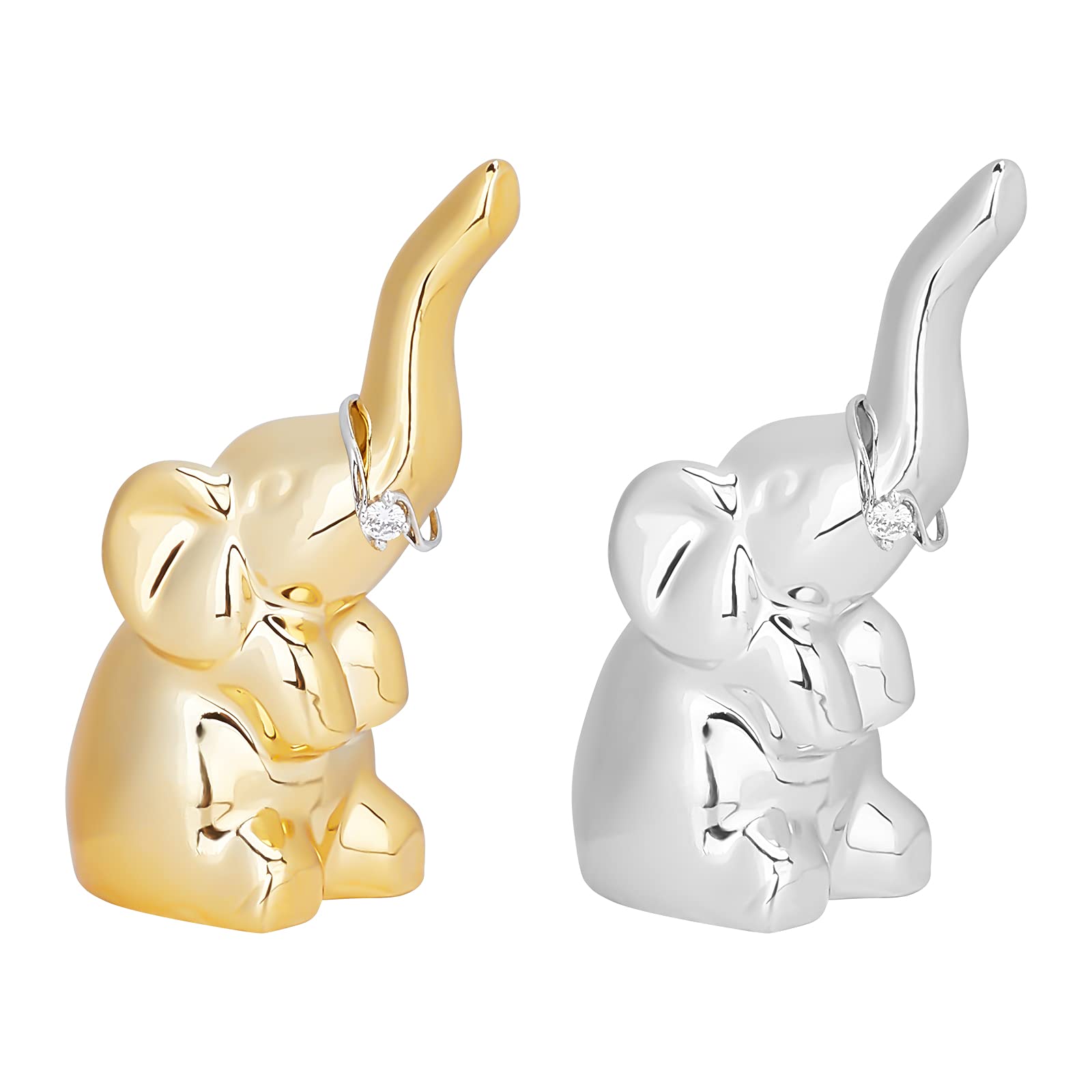FINGERINSPIRE Silver And Gold Elephant Ring Holder 2 Pcs 60x37x93mm Porcelain Elephant Home Display Decorations for Jewelry Display Great Birthday Wedding Festival Gifts… — image 1