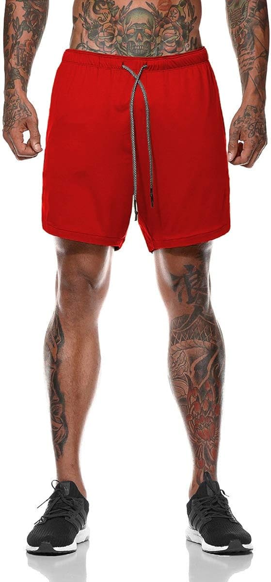 Akk Men's 2 in 1 Running Shorts Workout Training Yoga Gym Sport Short Pants with Zipper Phone Pockets: Clothing