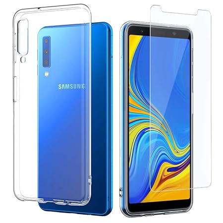 EasyAcc Hülle Case Für Samsung Galaxy A7 2018, Panzerglas 9H Schutzfolie + Crystal Clear Transparent Handyhülle Cover Premium