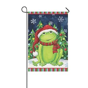 Small Mim Cute Christmas Scarf Frog Garden Flag Holiday Decoration Double Sided Flag 12.5" x 18"