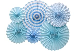ADLKGG Hanging Paper Fans Party Set, Round Pattern Paper Garlands Decoration for Birthday Baby Boy Shower Graduation Bachelorette, Set of 6 (Blue)