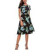 Urban CoCo Women's Floral Print Short Sleeve Flared Midi Dress