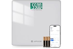 LEPULSE 550lb Bathroom Digital Scale for Body Weight BMI, Extra Wide Platform High Capacity Large Backlit Display, Most Accurate Bathroom Scale up to 500 lbs Weight Scale with APP, 8mm Tempered Glass