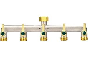TSGOHNL Brass Garden Hose Splitter, Outdoor Frostproof Faucet Splitter, 5-Way, Heavy Duty, Nickel Plated, Rustproof Faucet Splitter